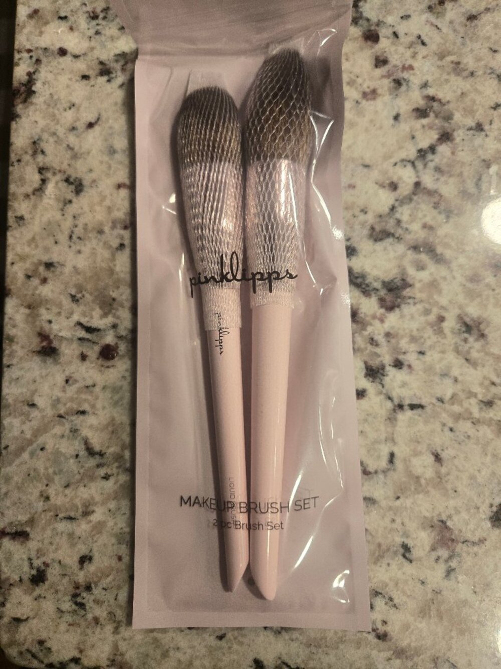 Pinklipps Powder & Blush Brush Duo - Light Pink and Silver SEALED